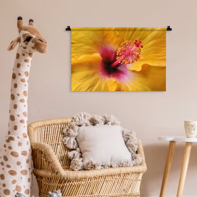 Geel - Hibiscus - Tropisch Wandkleed katoen klein -wsfeer5_kind