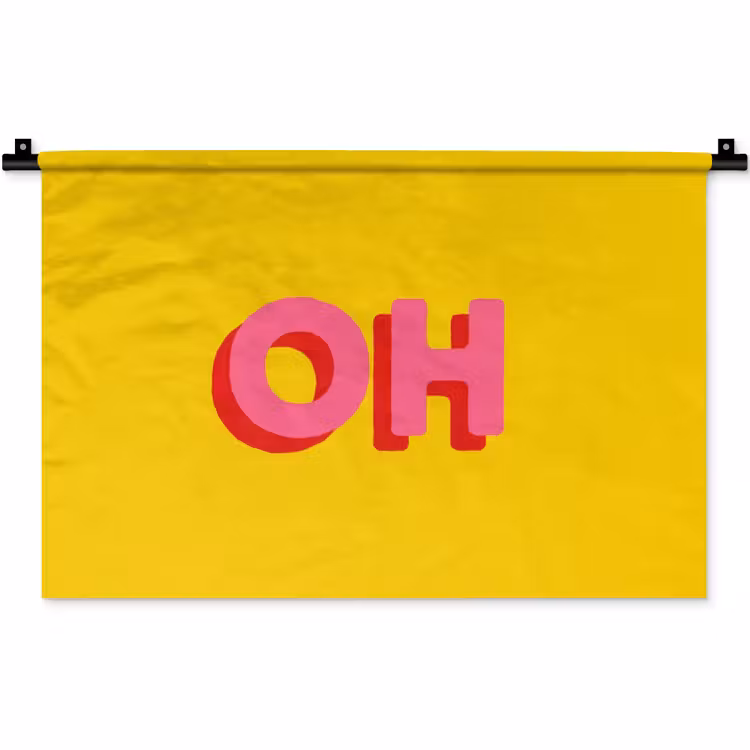 Geel - Roze - Oh - 3D Wandkleed katoen klein -zz3d