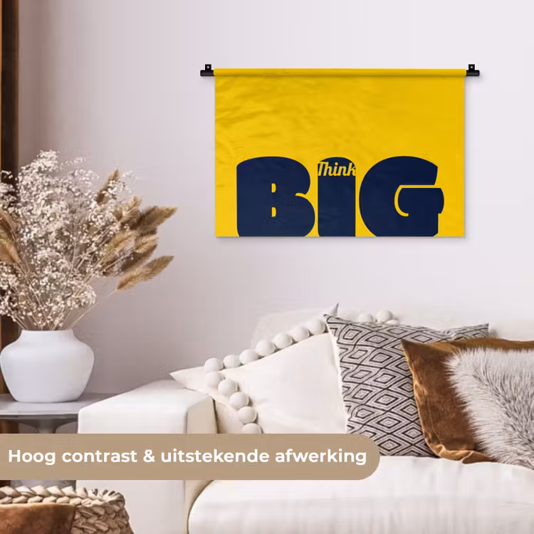 Geel - Think big - Grafisch Wandkleed katoen klein -sfeer1