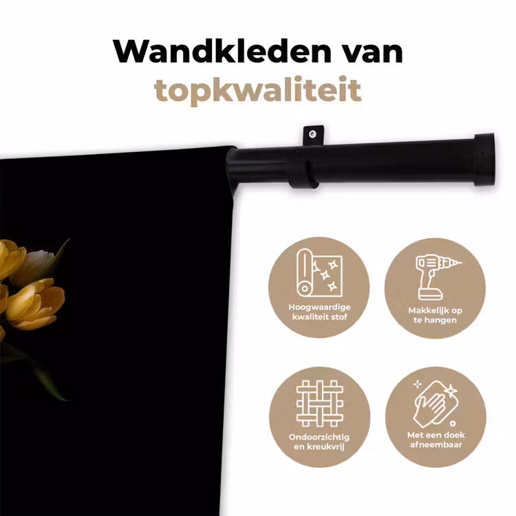 Geel - Tulpen - Vaas - Bloemen Wandkleed katoen klein -sfeer2