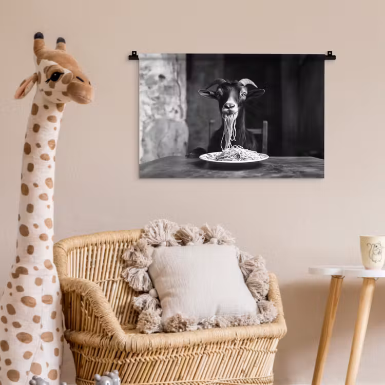 Geit - Bord - Spaghetti - Zwart Wit Wandkleed katoen klein -wsfeer5_kind