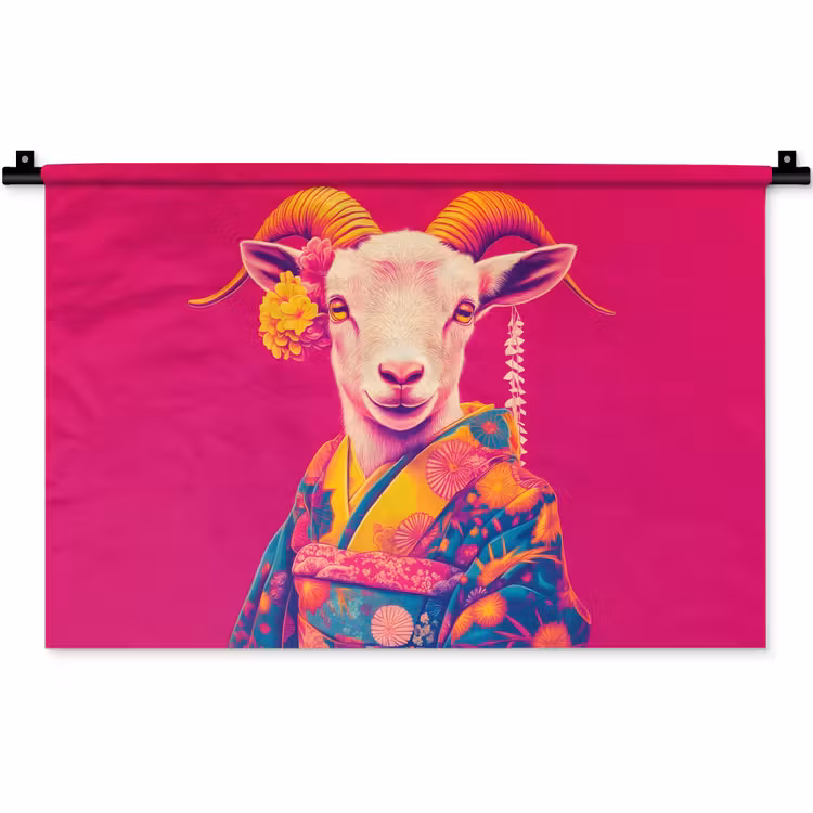 Geit - Hoorns - Kimono - Kleurrijk Wandkleed katoen klein -zz3d