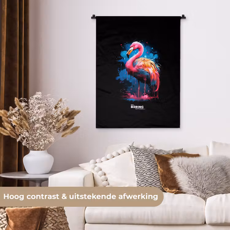 Gekleurde flamingo voor een verfexplosie Wandkleed katoen klein -sfeer1