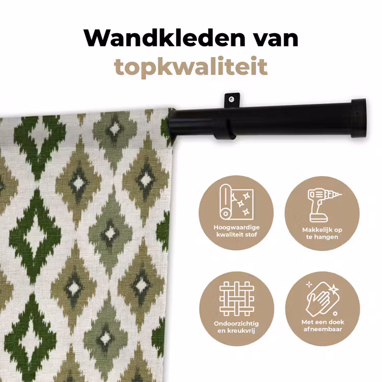 Geografisch - Ruitmotief - Groen Wandkleed katoen klein 269 -sfeer2