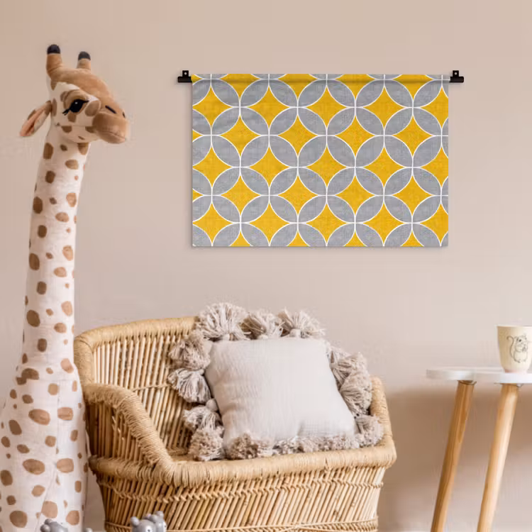 Geometrisch - Cirkels - Textuur - Grijs - Geel Wandkleed katoen klein 269 -wsfeer5_kind