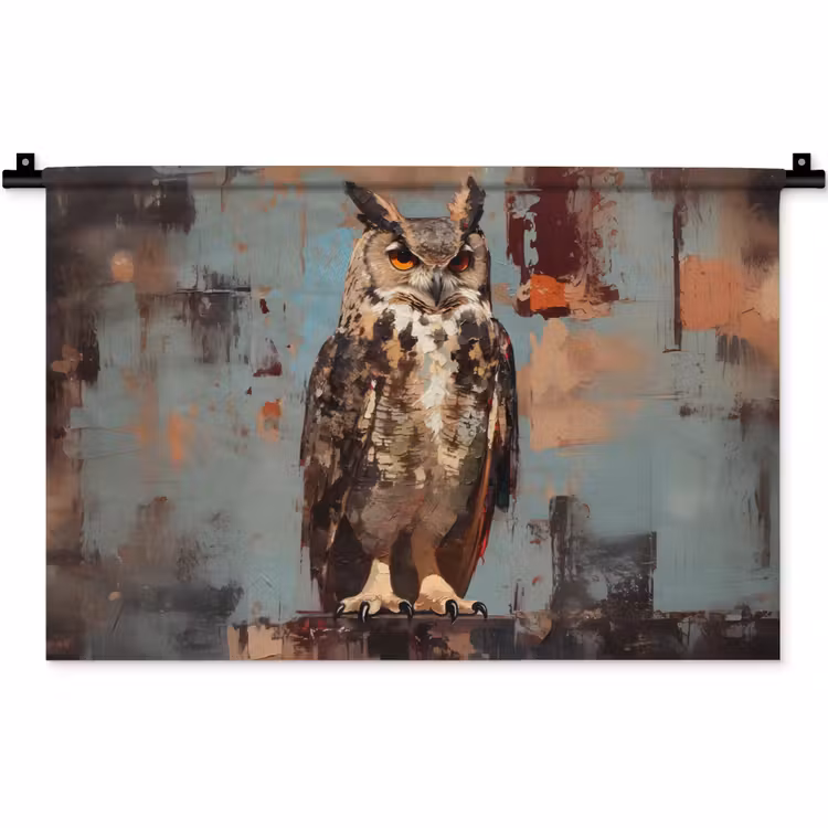 Geschilderd - Abstract - Uil - Bruin Wandkleed katoen klein -zz3d