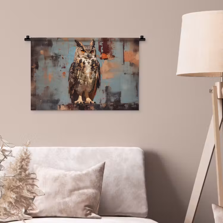 Geschilderd - Abstract - Uil - Bruin Wandkleed katoen klein -sfeer4