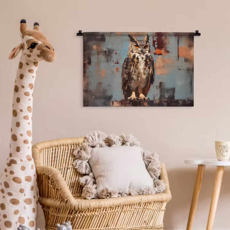 Geschilderd - Abstract - Uil - Bruin Wandkleed katoen klein -wsfeer5_kind
