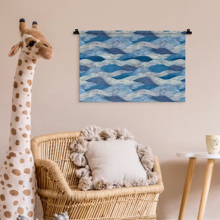 Getekend - Blauw - Wit - Golvend - Streepjes Wandkleed katoen klein 269 -wsfeer5_kind