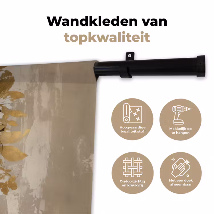 Gezicht - Vrouw - Bladeren - Goud Wandkleed katoen klein -sfeer2