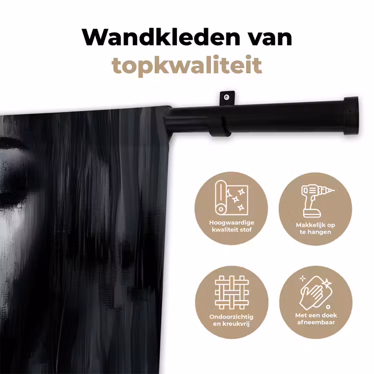 Gezicht - Vrouw - Penseelstreken - Abstract Wandkleed katoen klein -sfeer2