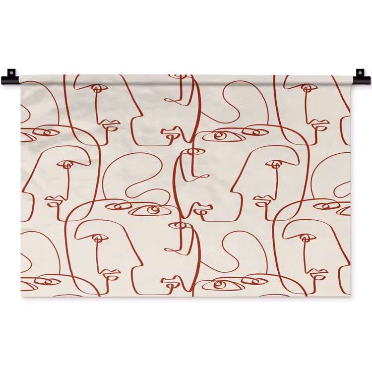 Gezichten - Abstract - Rood - Beige Wandkleed katoen klein 269 -zz3d