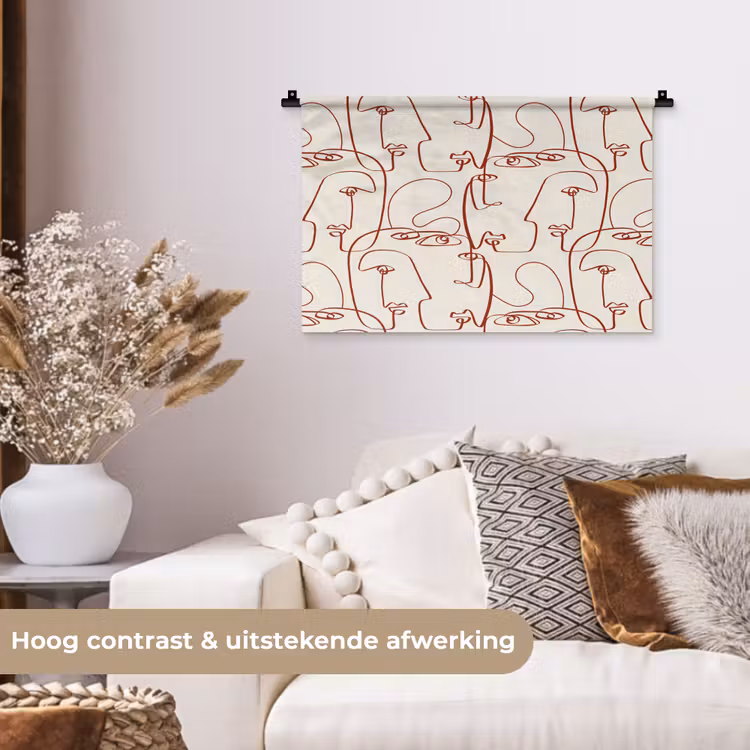 Gezichten - Abstract - Rood - Beige Wandkleed katoen klein 269 -sfeer1