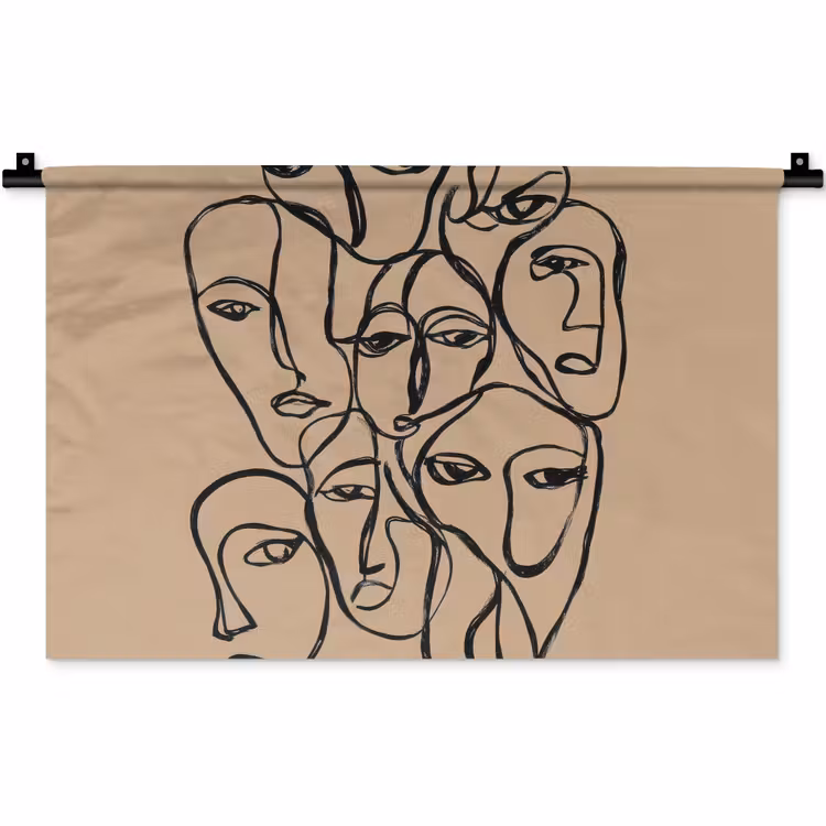 Gezichtenzee - Lijntekening - Abstract Wandkleed katoen klein -zz3d