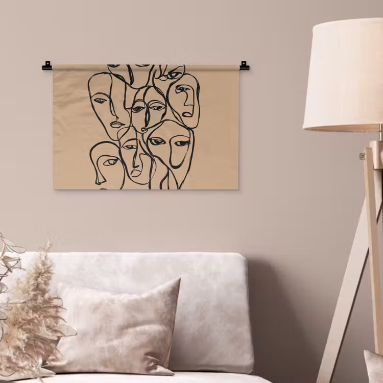 Gezichtenzee - Lijntekening - Abstract Wandkleed katoen klein -sfeer4
