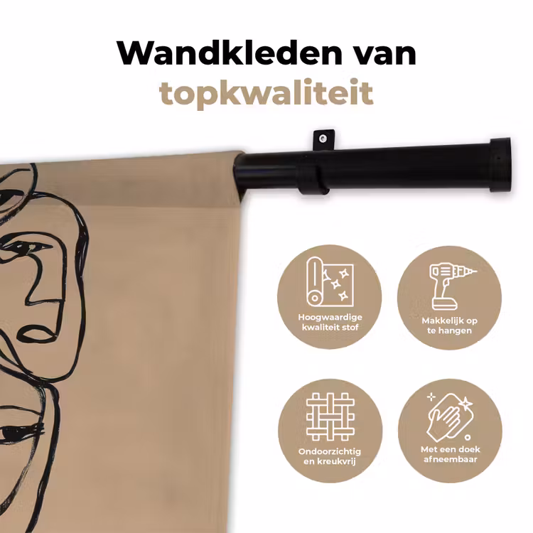 Gezichtenzee - Lijntekening - Abstract Wandkleed katoen klein -sfeer2