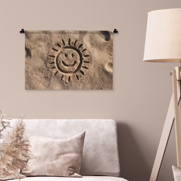 Gezichtje - Zon - Zand - Getekend Wandkleed katoen klein -sfeer4