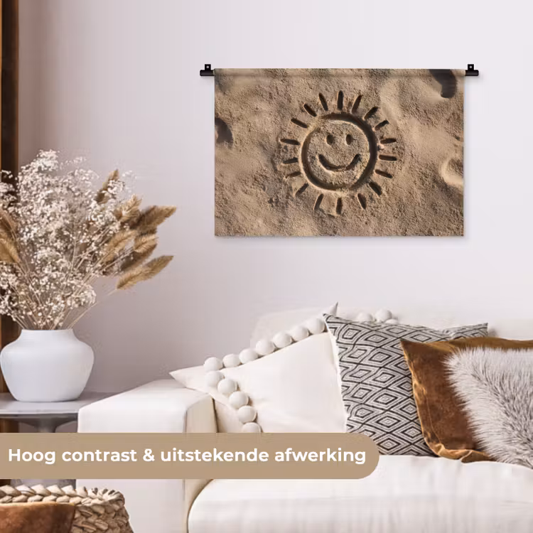 Gezichtje - Zon - Zand - Getekend Wandkleed katoen klein -sfeer1