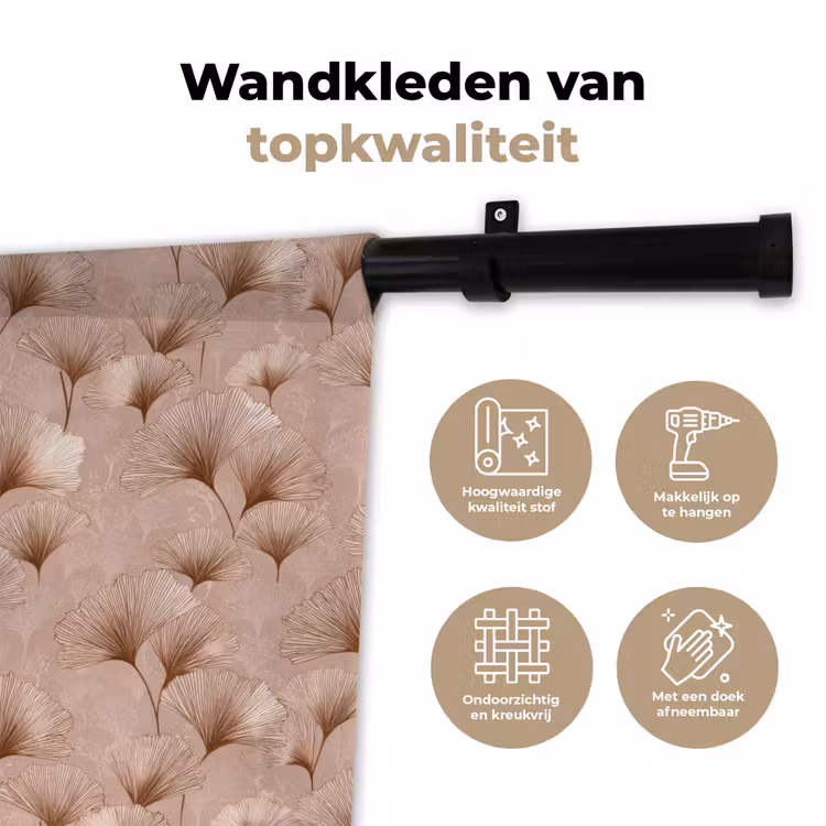 Ginkgo - Patroon - Roze Wandkleed katoen klein 269 -sfeer2