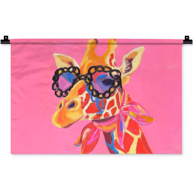 Giraf - Roze - Bril - Sjaal Wandkleed katoen klein -zz3d