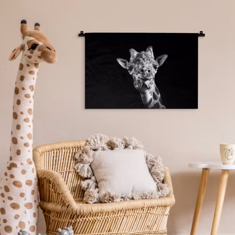 Giraffe - Dier - Zwart - Wit Wandkleed katoen klein -wsfeer5_kind