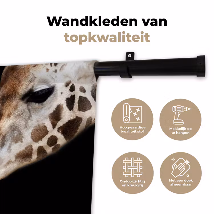 Giraffe - Dieren - Zwart - Portret - Dieren Wandkleed katoen klein -sfeer2