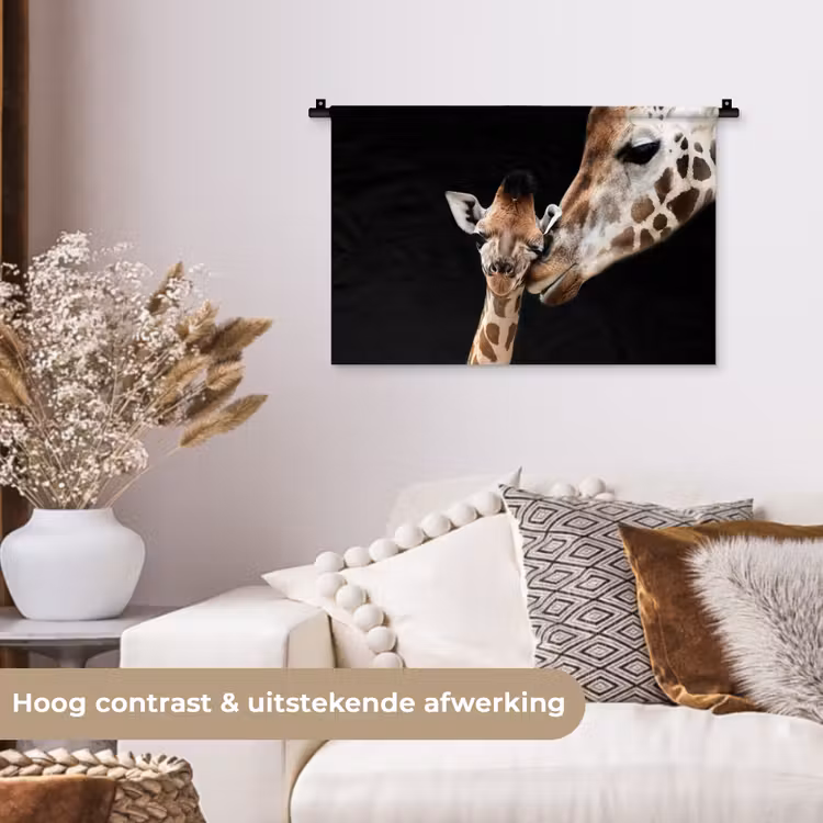 Giraffe - Dieren - Zwart - Portret - Dieren Wandkleed katoen klein -sfeer1