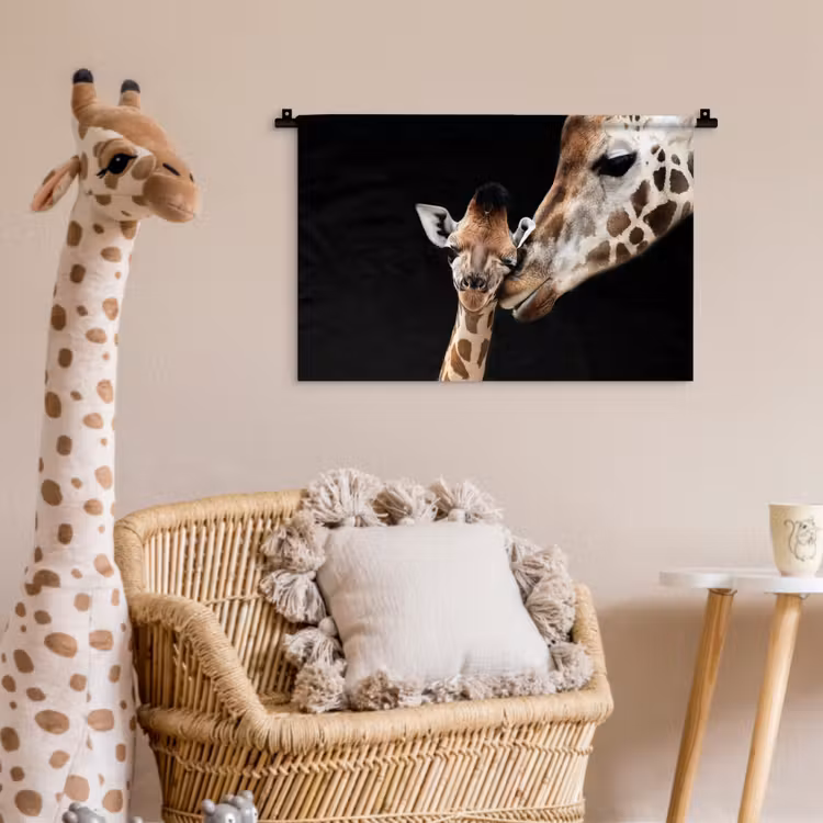 Giraffe - Dieren - Zwart - Portret - Dieren Wandkleed katoen klein -wsfeer5_kind