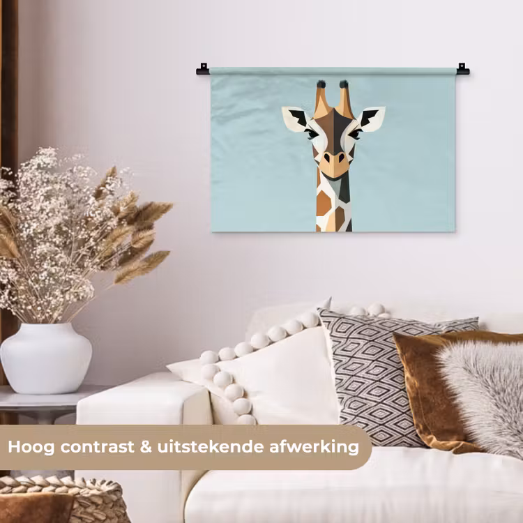Giraffe - Illustratie - Bruin - Minimalistisch Wandkleed katoen klein -sfeer1