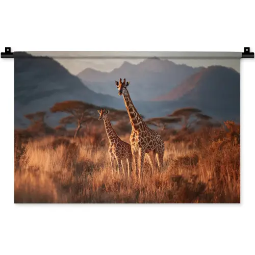 Giraffen - Hoog gras - Acaciabomen Wandkleed katoen klein -zz3d
