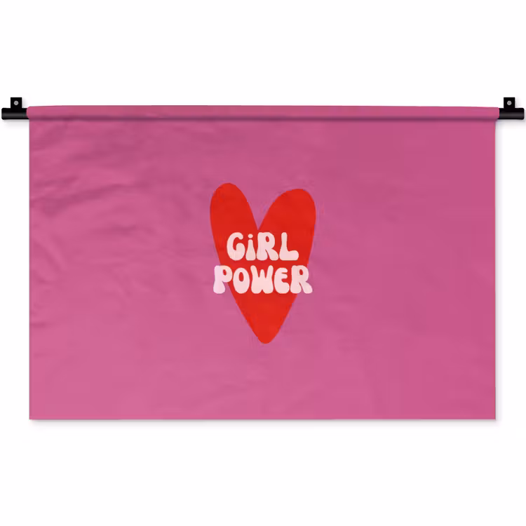 Girl power - Hart - Roze - Rood Wandkleed katoen klein -zz3d