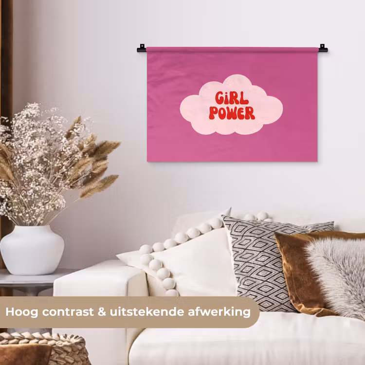 Girl power - Wolk - Roze Wandkleed katoen klein -sfeer1