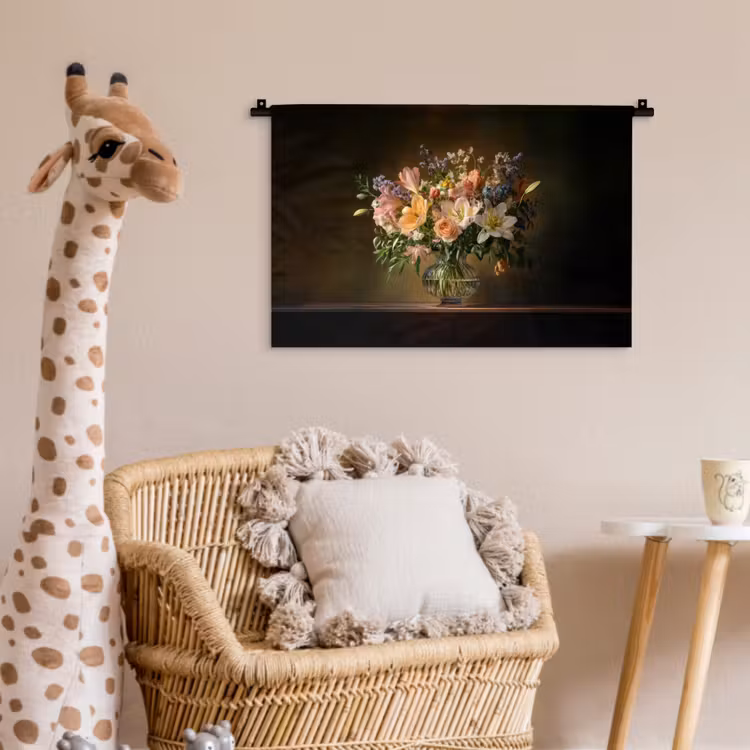 Glazen - Bloemen - Boeket - Kleuren Wandkleed katoen klein -wsfeer5_kind