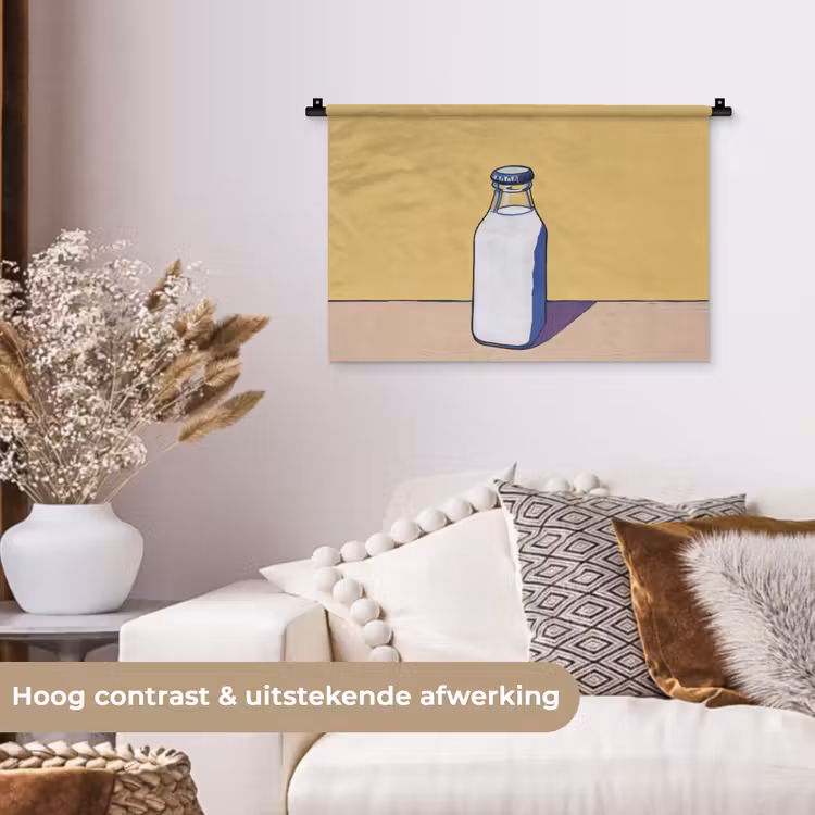 Glazen - Fles - Illustratie - Melk Wandkleed katoen klein -sfeer1