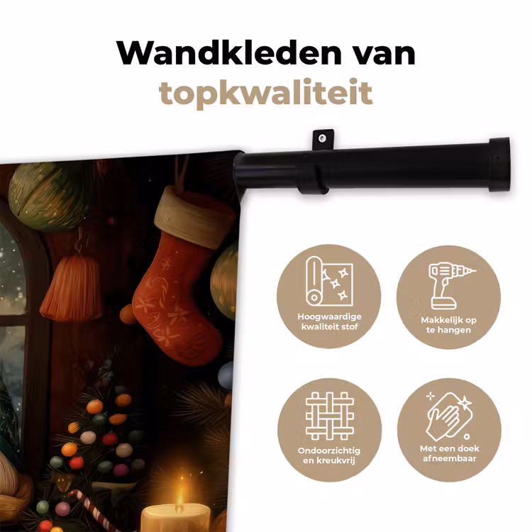 Gnooms - Kerst - Raam - Kleurrijk Wandkleed katoen klein -sfeer2