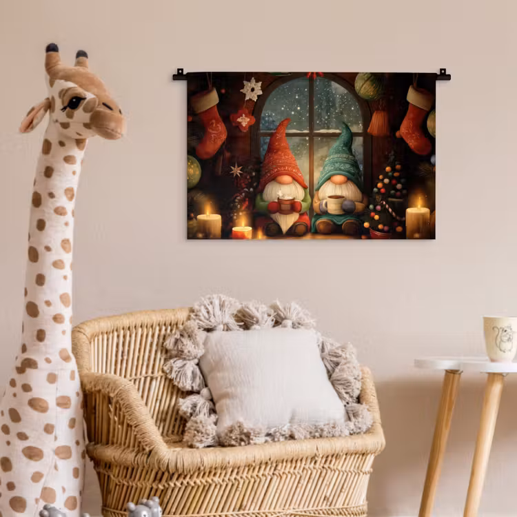Gnooms - Kerst - Raam - Kleurrijk Wandkleed katoen klein -wsfeer5_kind
