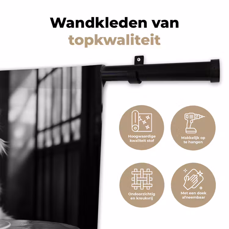 Golden Retriever - Hond - Vrolijk - Bord spaghetti - Zwart - wit Wandkleed katoen klein -sfeer2