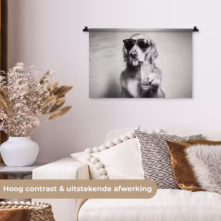 Golden retriever - Hond - Zonnebril - Gkas Wandkleed katoen klein -sfeer1