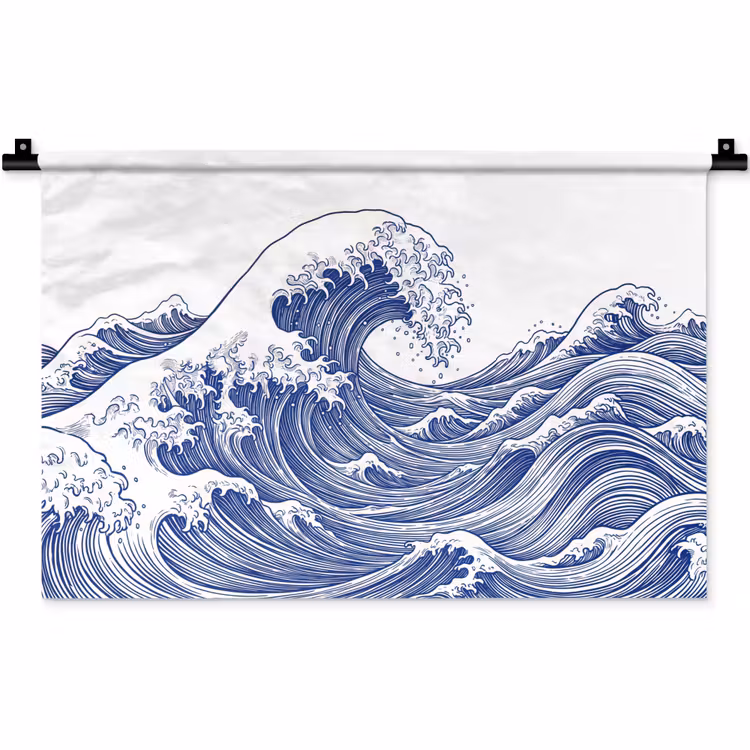 Golf - Japans - Zee - Illustratie - Blauw Wandkleed katoen klein -zz3d