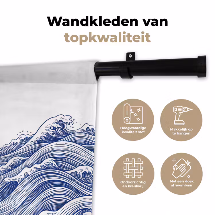 Golf - Japans - Zee - Illustratie - Blauw Wandkleed katoen klein -sfeer2