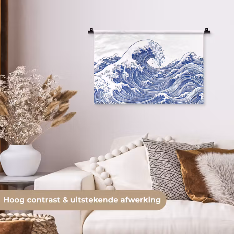 Golf - Japans - Zee - Illustratie - Blauw Wandkleed katoen klein -sfeer1