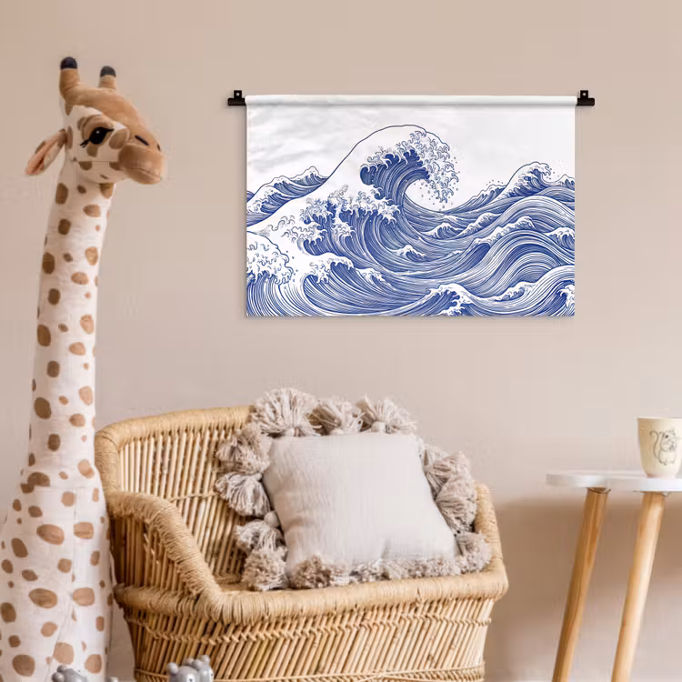 Golf - Japans - Zee - Illustratie - Blauw Wandkleed katoen klein -wsfeer5_kind