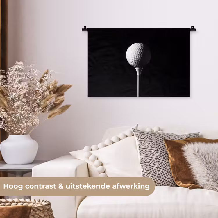 Golfbal - Minimalistisch - Wit Wandkleed katoen klein -sfeer1