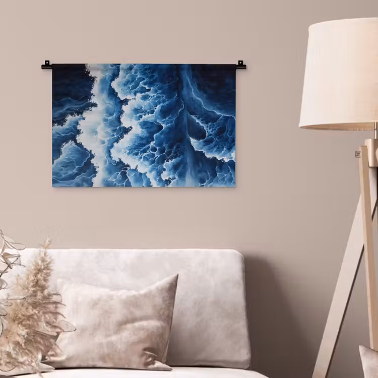 Golven - Blauw - Schuim Wandkleed katoen klein -sfeer4