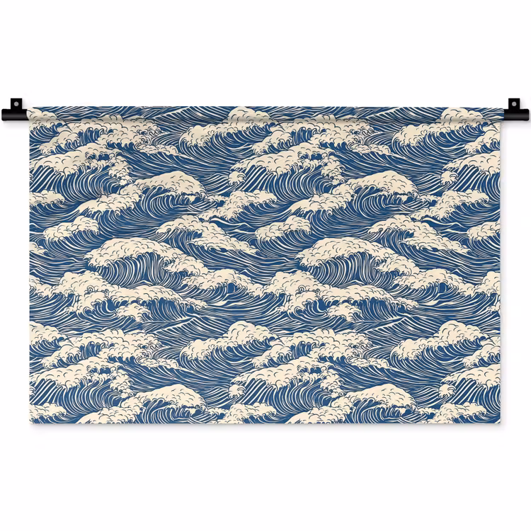 Golven - Klassiek - Blauw Wandkleed katoen klein 269 -zz3d