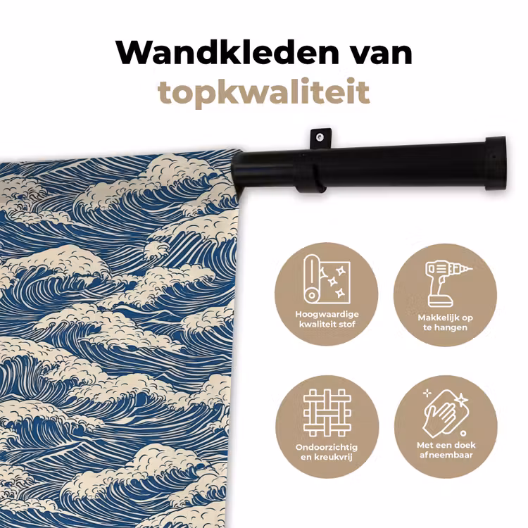Golven - Klassiek - Blauw Wandkleed katoen klein 269 -sfeer2