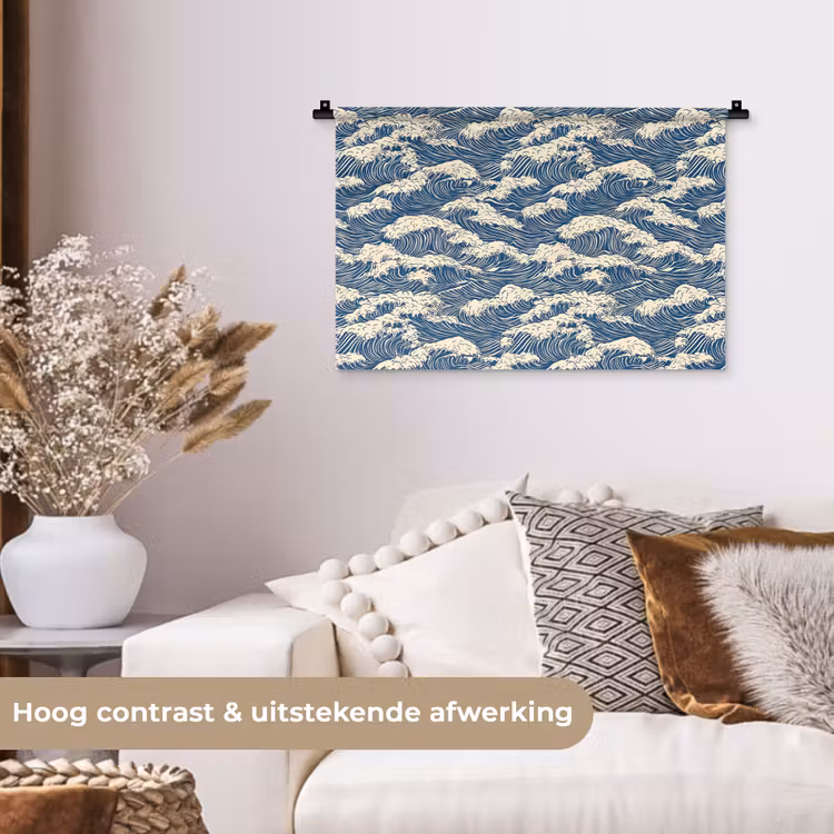 Golven - Klassiek - Blauw Wandkleed katoen klein 269 -sfeer1