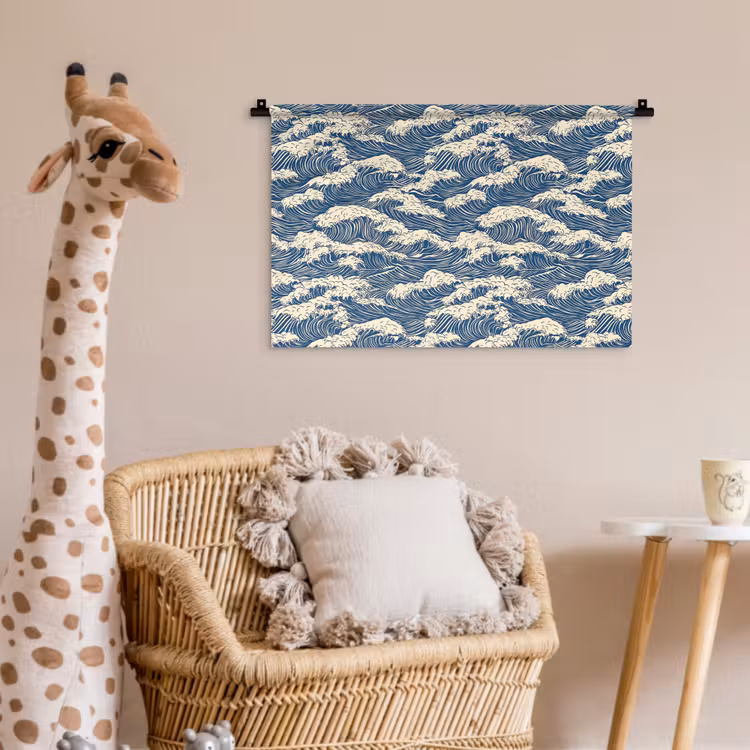Golven - Klassiek - Blauw Wandkleed katoen klein 269 -wsfeer5_kind