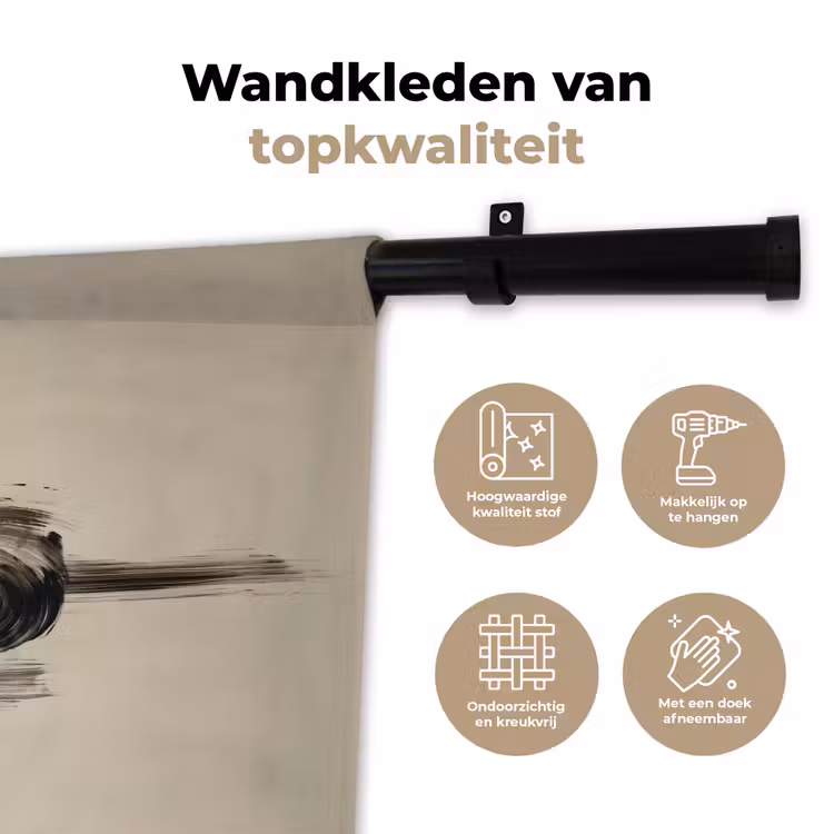 Golven - Penseelstreken - Beige - Minimalistisch Wandkleed katoen klein -sfeer2