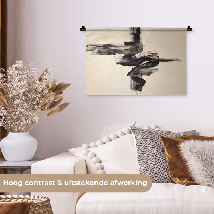 Golven - Penseelstreken - Beige - Minimalistisch Wandkleed katoen klein -sfeer1